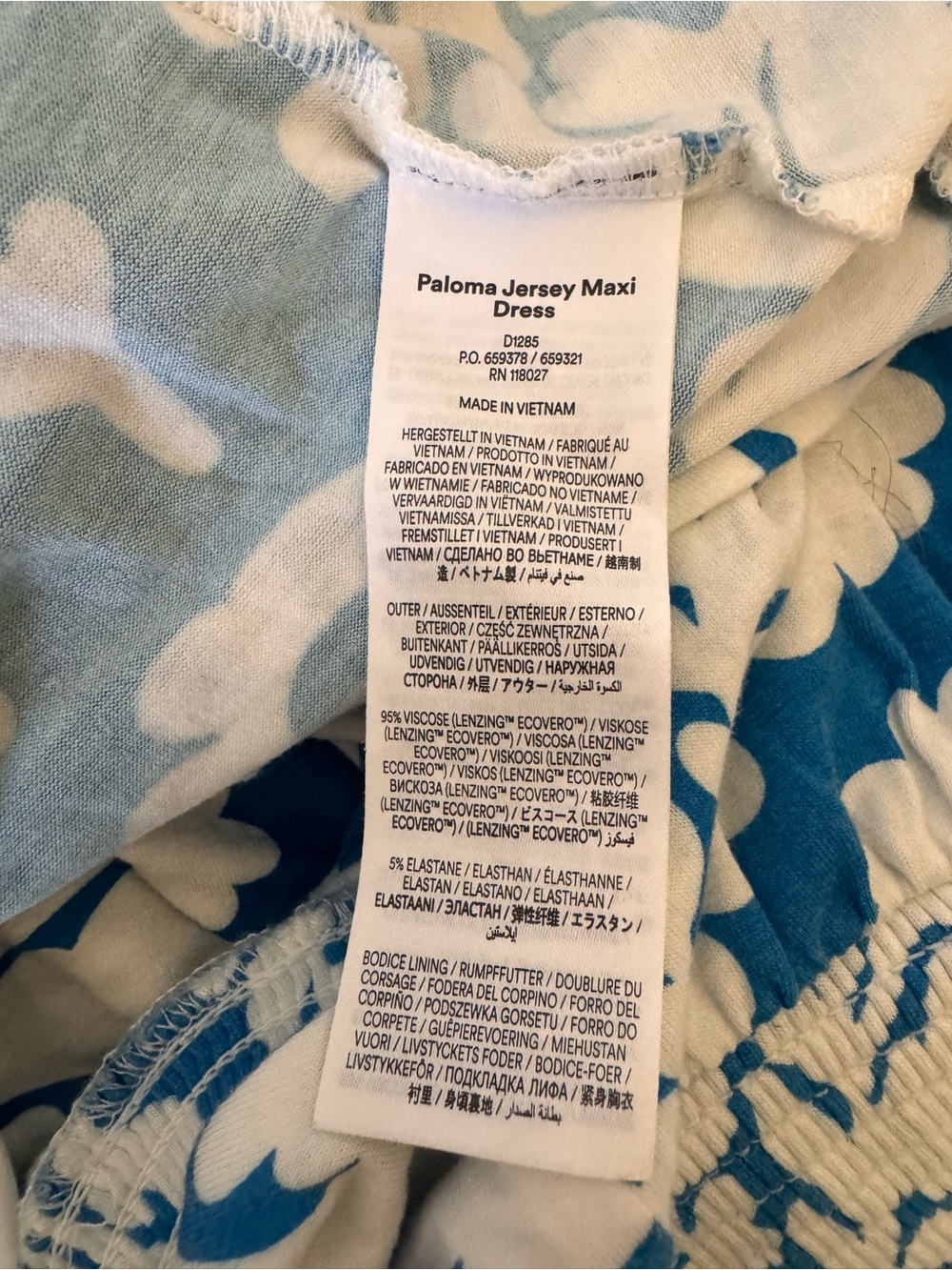 BODEN Paloma Blue & White Damask Jersey Maxi Dress | Smocked Waist | 12P Petite - Picture 10 of 10